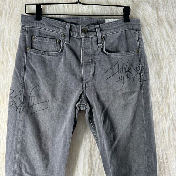 Rag & Bone Mens Standard Issue Fit 1 Extra Slim Gray Graffiti Vesuvio 32x33